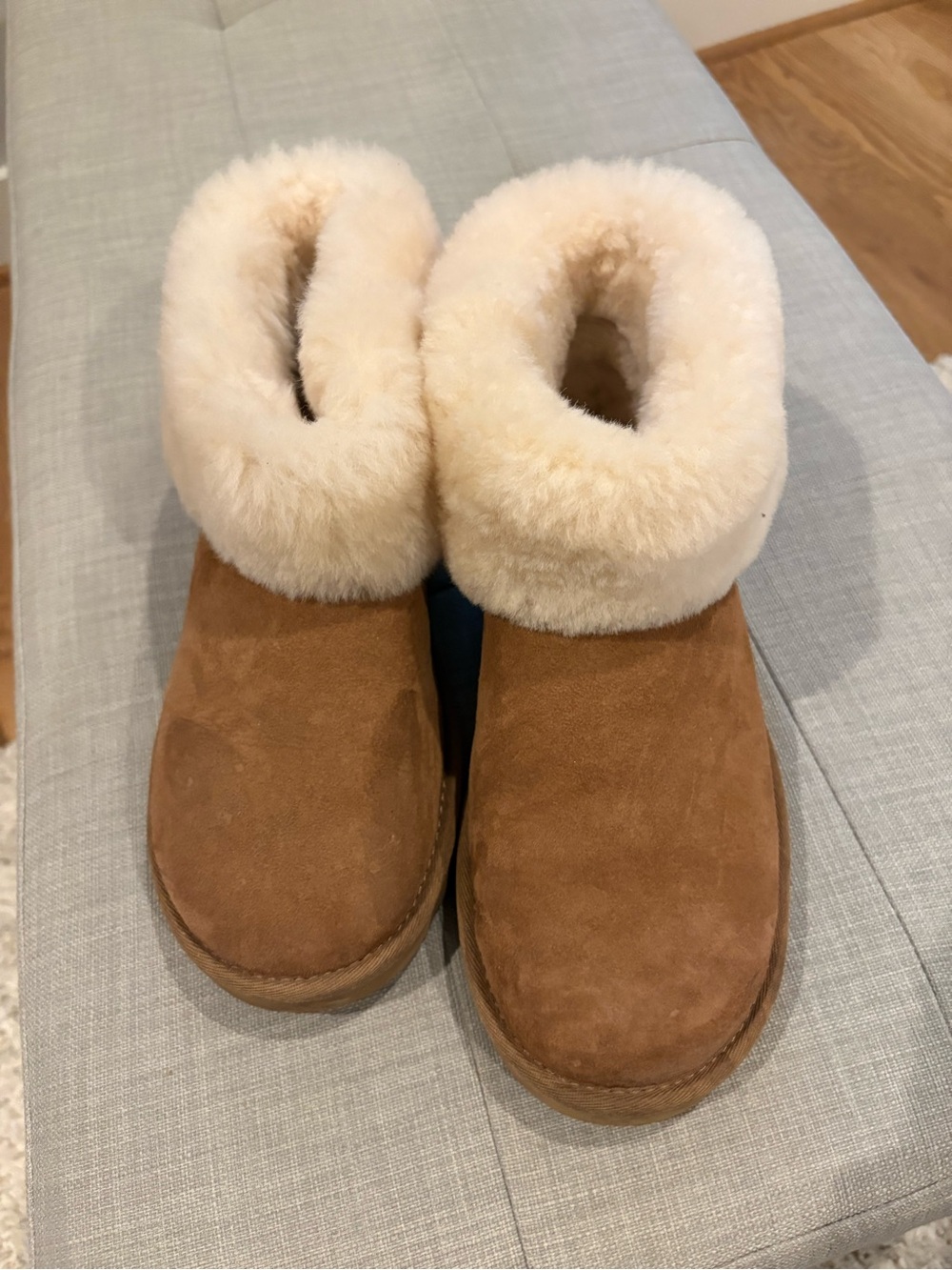 UGG Plush Shearling Cuff Chestnut Suede Booties